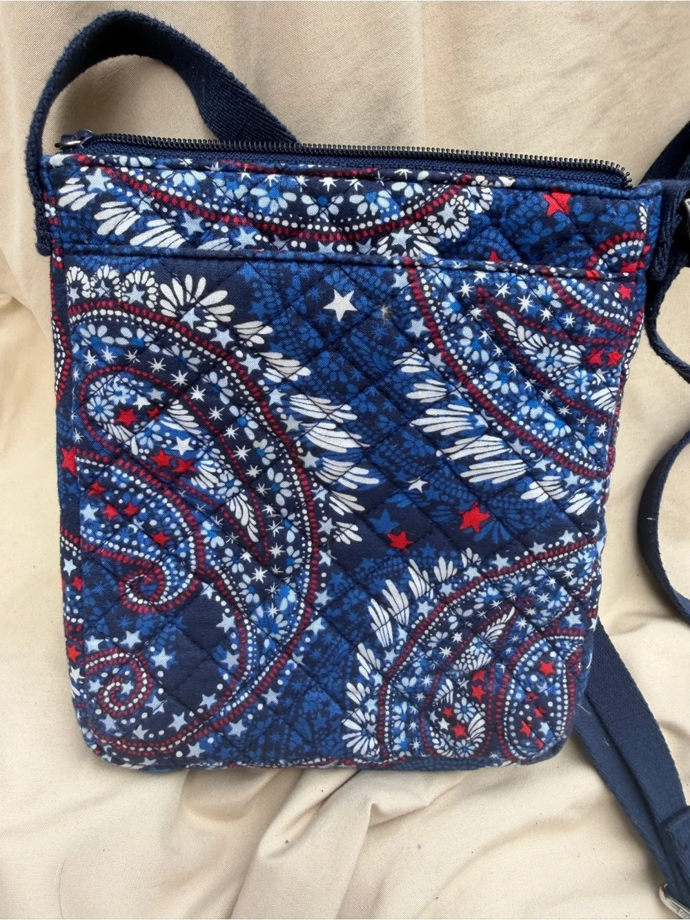Vera Bradley Blue Paisley Quilted Crossbody with Red & White Stars - Picture 2 of 3